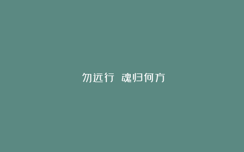 《勿远行》：魂归何方