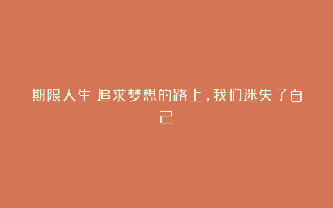 期限人生：追求梦想的路上，我们迷失了自己