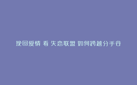 挽回爱情：看《失恋联盟》如何跨越分手谷