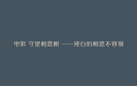 电影《守望相思树》——纯白的相思不容易