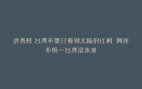 洪秀柱：台湾不要只看到大陆的红利 两岸不统一台湾没未来！