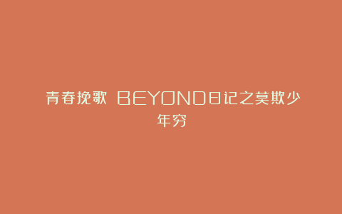 《青春挽歌》：BEYOND日记之莫欺少年穷