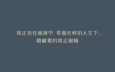 《我正处在困境中》：表面光鲜的人生下，隐藏着的真正困顿