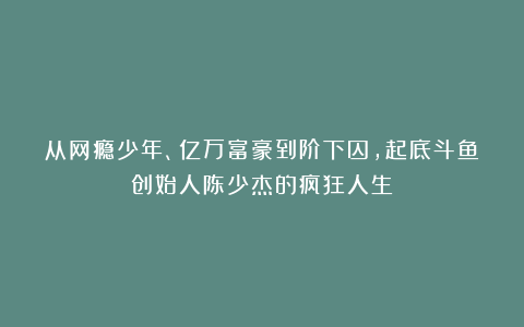 从网瘾少年、亿万富豪到阶下囚，起底斗鱼创始人陈少杰的疯狂人生