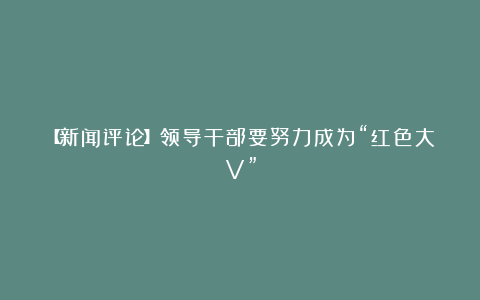 【新闻评论】领导干部要努力成为“红色大V”