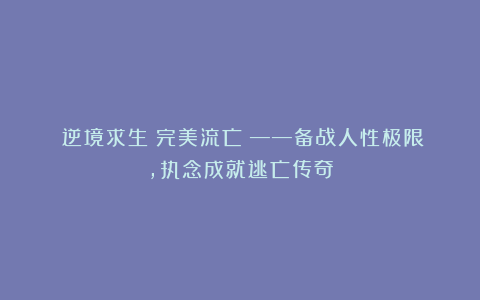 《逆境求生：完美流亡》——备战人性极限，执念成就逃亡传奇