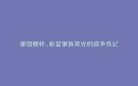 家国情怀，彰显家族荣光的战争传记