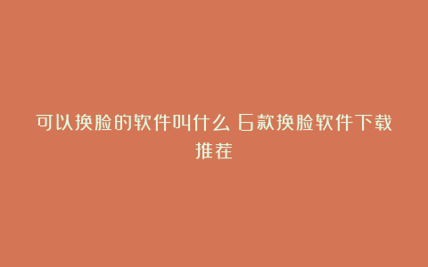 可以换脸的软件叫什么？6款换脸软件下载推荐