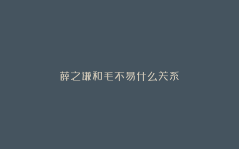 薛之谦和毛不易什么关系