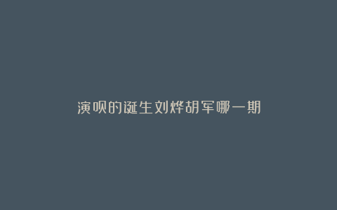 演员的诞生刘烨胡军哪一期