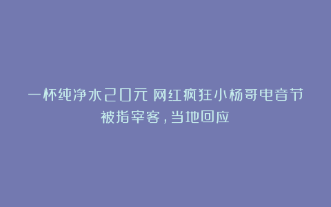 一杯纯净水20元？网红疯狂小杨哥电音节被指宰客，当地回应！