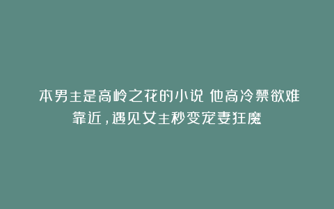 ４本男主是高岭之花的小说：他高冷禁欲难靠近，遇见女主秒变宠妻狂魔