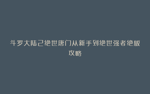 斗罗大陆2绝世唐门从新手到绝世强者绝版攻略