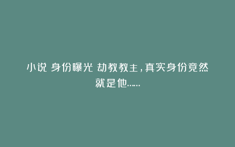 小说：身份曝光！劫教教主，真实身份竟然就是他……