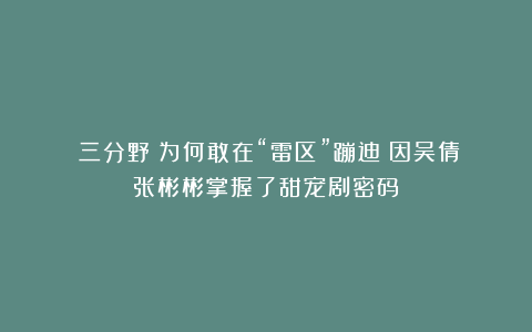 《三分野》为何敢在“雷区”蹦迪？因吴倩张彬彬掌握了甜宠剧密码