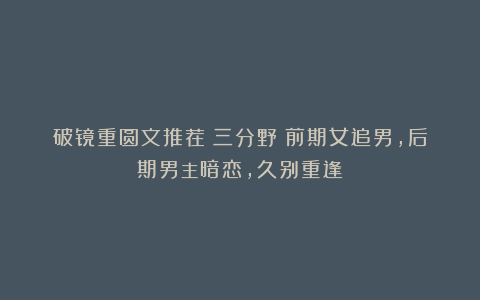 破镜重圆文推荐《三分野》前期女追男，后期男主暗恋，久别重逢