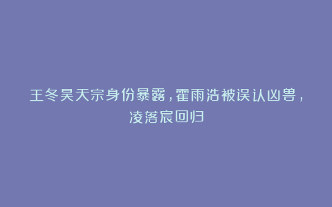 王冬昊天宗身份暴露，霍雨浩被误认凶兽，凌落宸回归