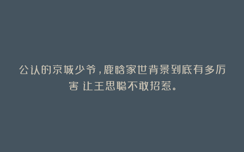 公认的京城少爷，鹿晗家世背景到底有多厉害？让王思聪不敢招惹。