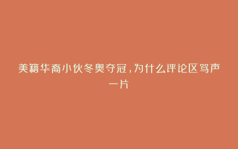 美籍华裔小伙冬奥夺冠，为什么评论区骂声一片？