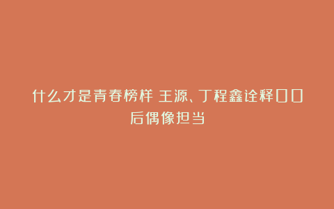 什么才是青春榜样？王源、丁程鑫诠释00后偶像担当