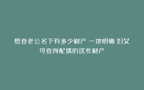 想查老公名下有多少财产？一地明确：妇女可查询配偶的这些财产