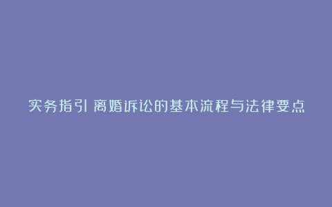 实务指引：离婚诉讼的基本流程与法律要点