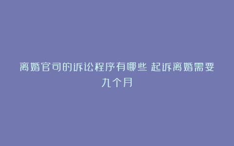 离婚官司的诉讼程序有哪些？起诉离婚需要九个月？