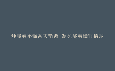 炒股看不懂各大指数，怎么能看懂行情呢？