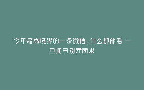 今年最高境界的一条微信，什么都能看！一旦拥有别无所求！