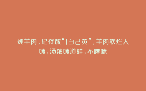 炖羊肉，记得放“1白2黄”，羊肉软烂入味，汤浓味道鲜，不膻味