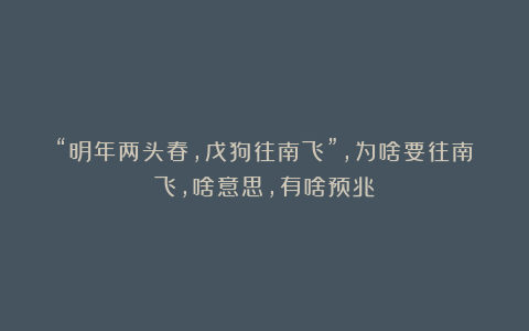 “明年两头春，戊狗往南飞”，为啥要往南飞，啥意思，有啥预兆？