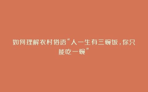 如何理解农村俗语“人一生有三碗饭，你只能吃一碗”？