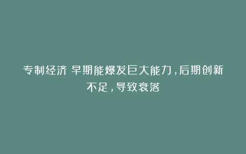 专制经济：早期能爆发巨大能力，后期创新不足，导致衰落