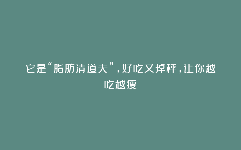 它是“脂肪清道夫”，好吃又掉秤，让你越吃越瘦！