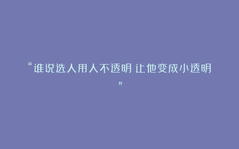 “谁说选人用人不透明？让他变成小透明！”