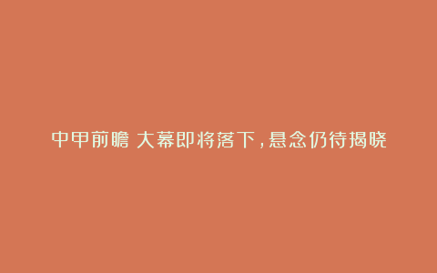 中甲前瞻｜大幕即将落下，悬念仍待揭晓