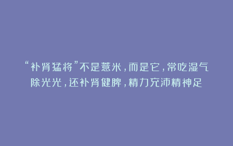 “补肾猛将”不是薏米，而是它，常吃湿气除光光，还补肾健脾，精力充沛精神足