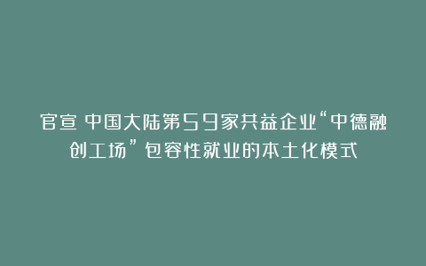 官宣|中国大陆第59家共益企业“中德融创工场”：包容性就业的本土化模式