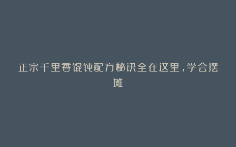 正宗千里香馄饨配方秘诀全在这里，学会摆摊！