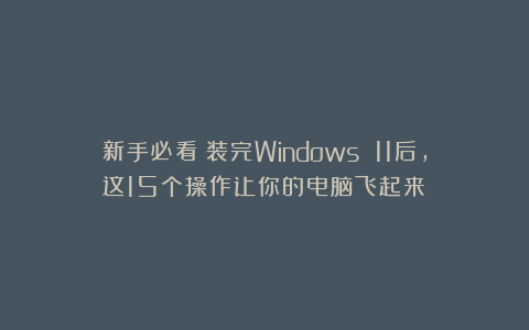 新手必看！装完Windows 11后，这15个操作让你的电脑飞起来！