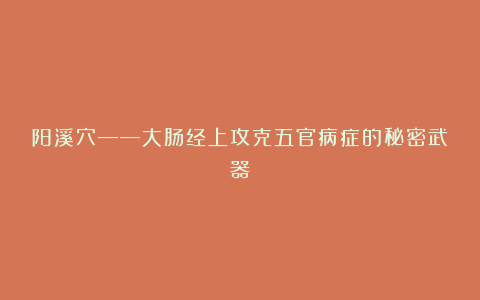 阳溪穴——大肠经上攻克五官病症的秘密武器