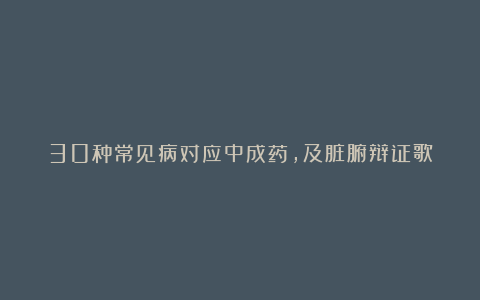 30种常见病对应中成药，及脏腑辩证歌