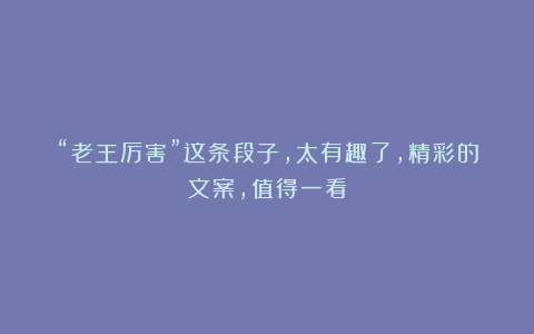 “老王厉害”这条段子，太有趣了，精彩的文案，值得一看