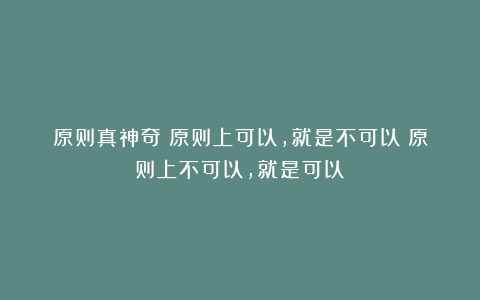 原则真神奇：原则上可以，就是不可以；原则上不可以，就是可以！