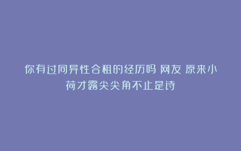 你有过同异性合租的经历吗？网友：原来小荷才露尖尖角不止是诗