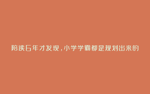 陪读6年才发现，小学学霸都是规划出来的