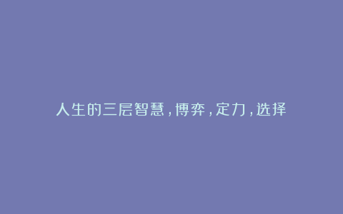 人生的三层智慧，博弈，定力，选择！