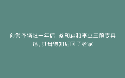 向警予牺牲一年后，蔡和森和李立三前妻再婚，其母得知后回了老家