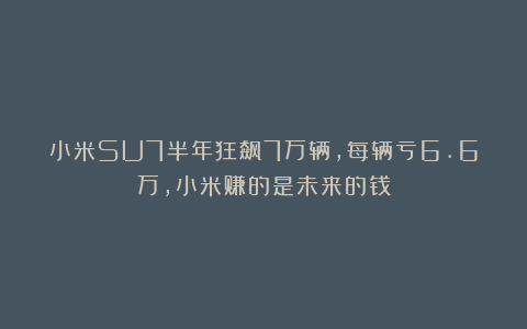 小米SU7半年狂飙7万辆，每辆亏6.6万，小米赚的是未来的钱