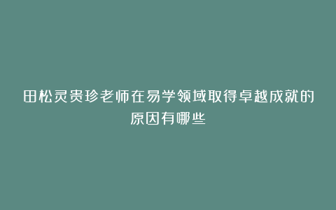 田松灵贵珍老师在易学领域取得卓越成就的原因有哪些？